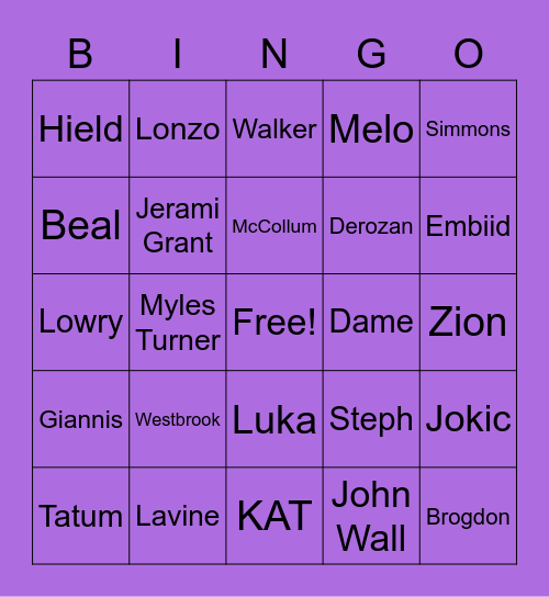 Lakers offseason Bingo Card