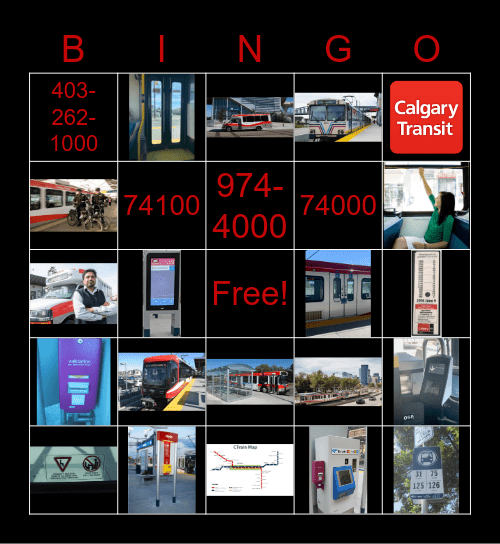 Calgary Transit Bingo Card