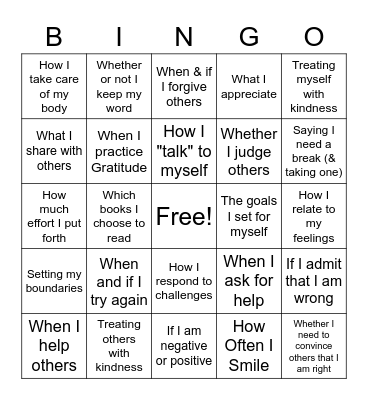 Things I Can Control Bingo Card