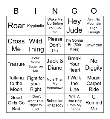Music Bingo 102 Bingo Card