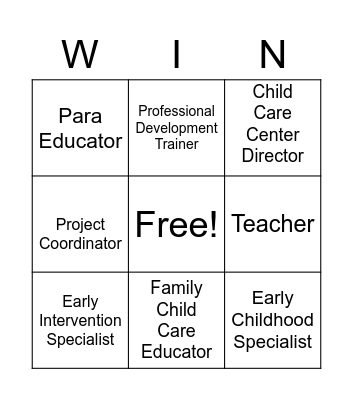 ECE Careers Bingo Card