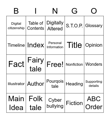 Third grade library bingo Card