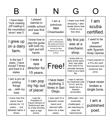 Get to Know ME! Bingo Card