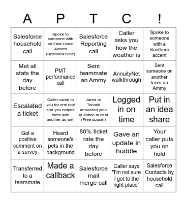 Call bingo! Bingo Card