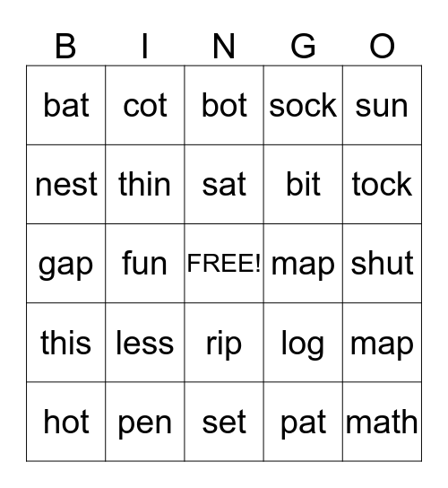 Word Bingo Game 1 Bingo Card