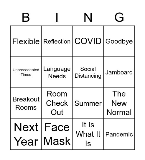 End of Year Staff Meeting Bingo Card