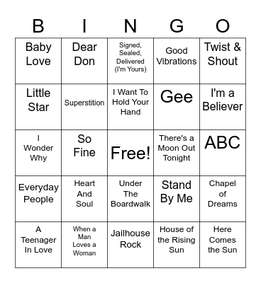 M               U             S         I            C Bingo Card