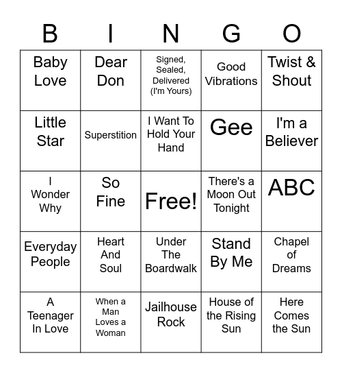 M               U             S         I            C Bingo Card