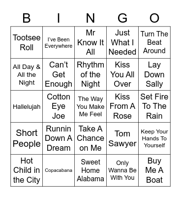 Music Bingo 54 Bingo Card