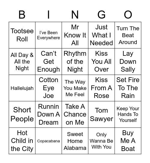 Music Bingo 54 Bingo Card