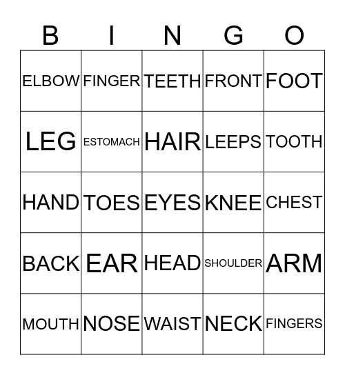 BODY PARTS Bingo Card