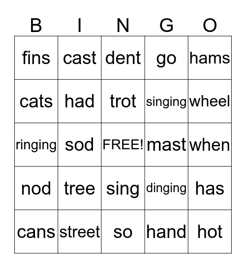 Lesson 33 Bingo Card