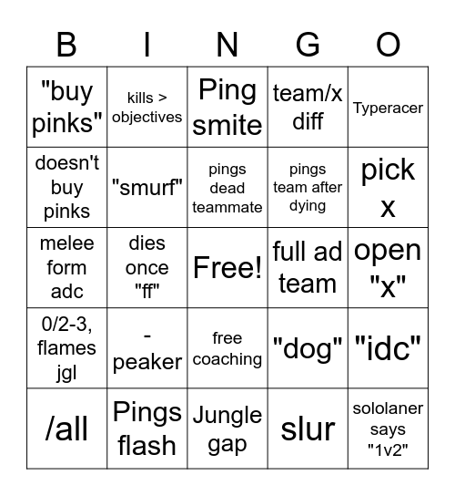 league soloq experience Bingo Card