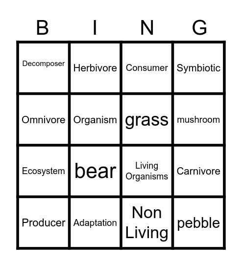 Interdependency Vocabulary Bingo Card