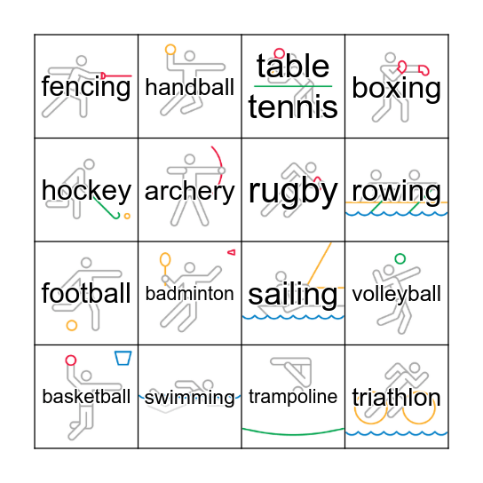 Summer Olympic Sports Bingo Card