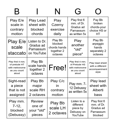 Makayla's  Practice Bingo Card