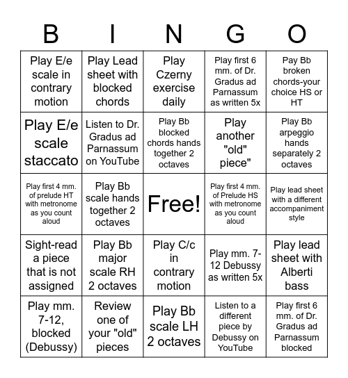 Makayla's  Practice Bingo Card