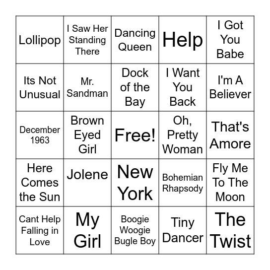 Music Bingo Card