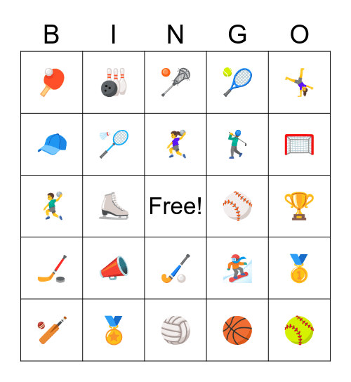 Sports Bingo Card