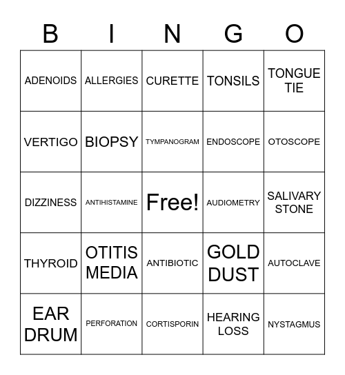 ENT Bingo Card