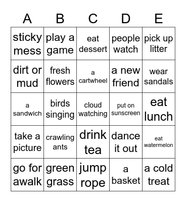 International Picnic Day Scavenger Hunt Bingo Card