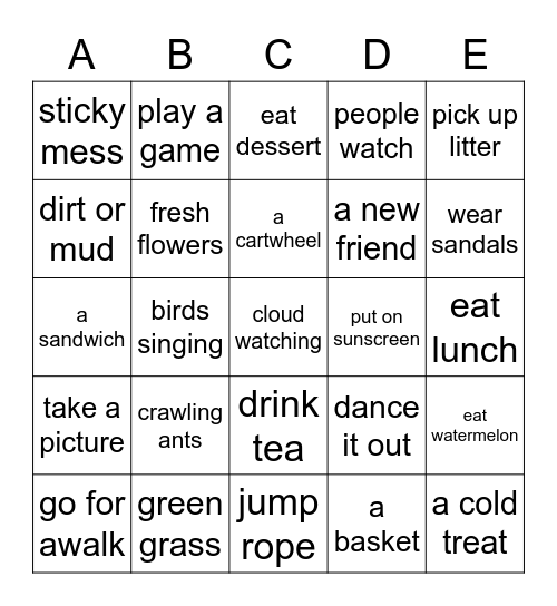 International Picnic Day Scavenger Hunt Bingo Card