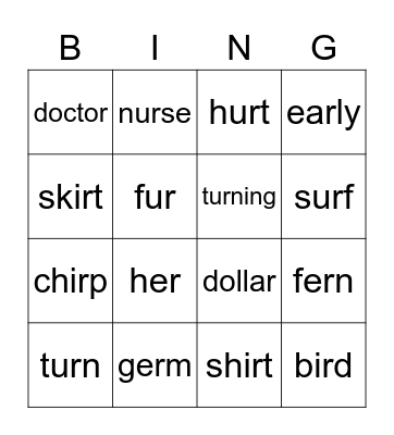 er ir ur Bingo Card