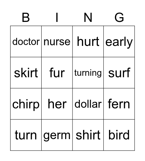 er ir ur Bingo Card