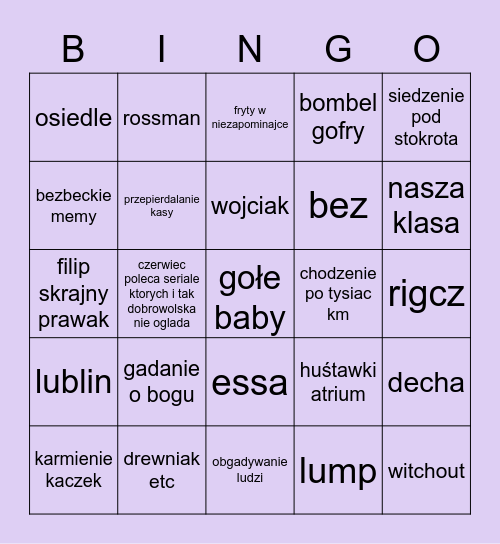 bingo wychodzenia z dobrowolska i czerniec Bingo Card