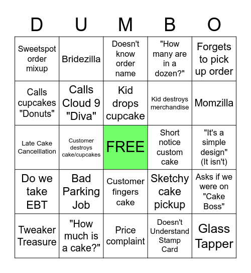 Stupid Customer Bingo Card