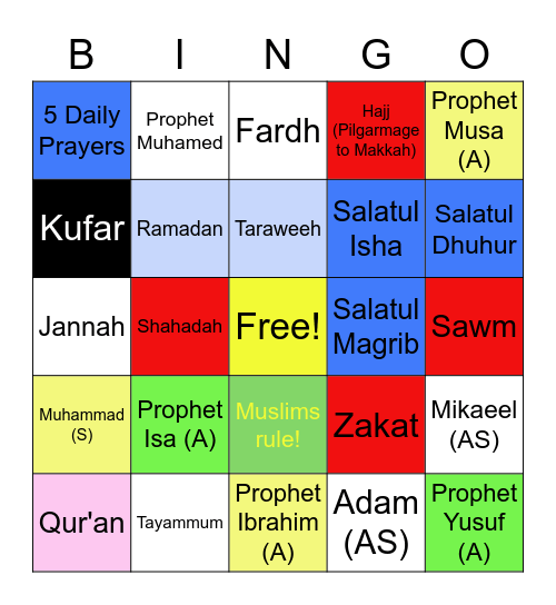 Islamic BINGO Card