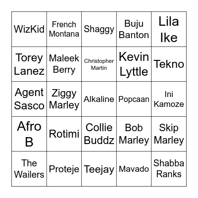 Round 1- "One Love"   Reggae Bingo Card