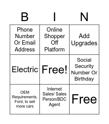 Online Shopper Bingo Card