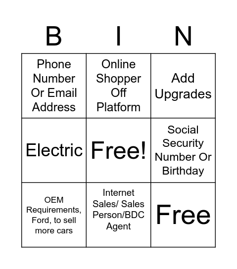 Online Shopper Bingo Card