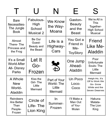 Disney Name That Tune! Bingo Card