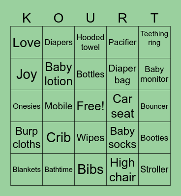 Welcome Baby Kai Bingo Card