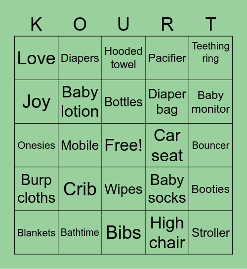 Welcome Baby Kai Bingo Card