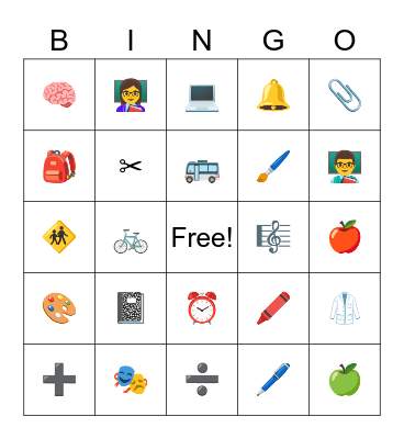 Back 2 School Bingo Card