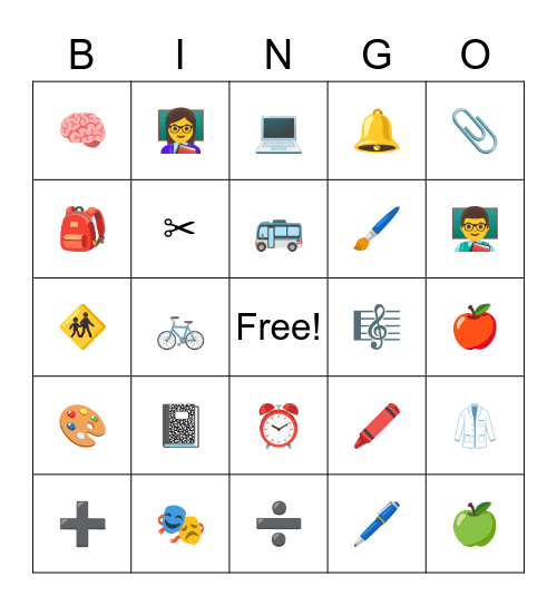 Back 2 School Bingo Card