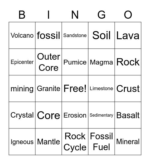 Beginning Geology Bingo Card