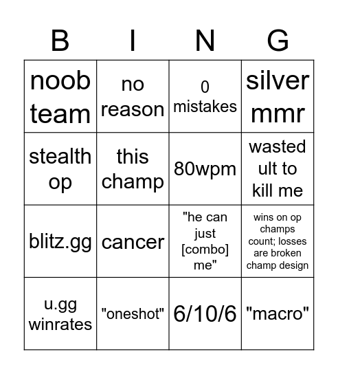 Untitled Bingo Card