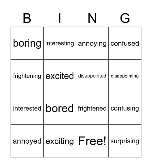 Adjectives Bingo Card