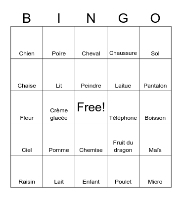 Fruits and others Bingo Card