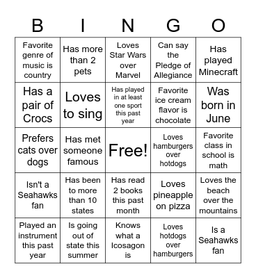 6th Grade Bingo! Bingo Card