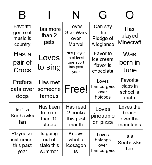 6th Grade Bingo! Bingo Card