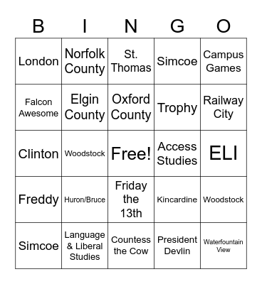Fanshawe: Virtual Campus Games Bingo Card