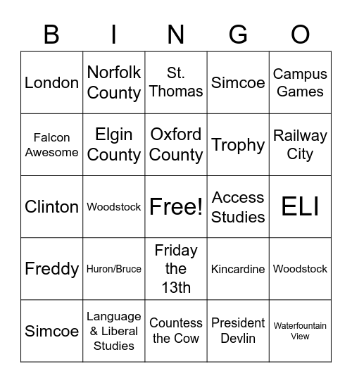 Fanshawe: Virtual Campus Games Bingo Card