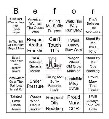 Before & After Bingo Card