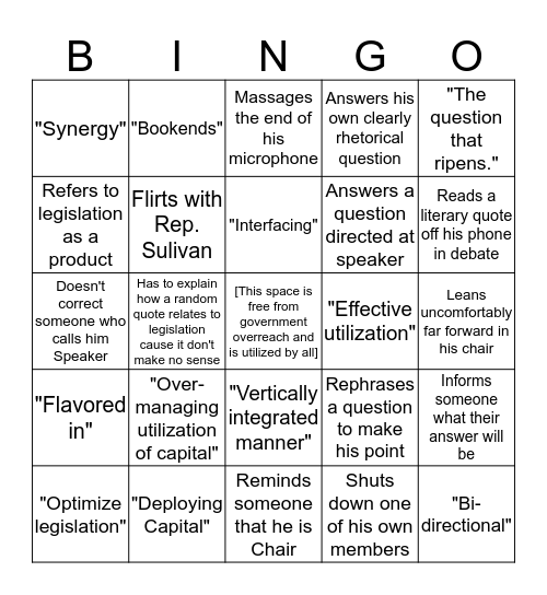 Matt Gaetz Bingo Card