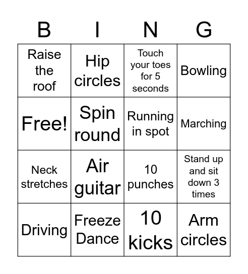 Fun Fitness Bingo! Bingo Card